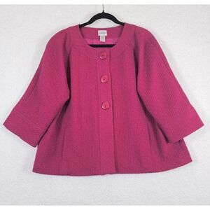 Chico's Fuchsia Pink Women Swing Blazer Jacket Sz 2 Textured Colorful Career